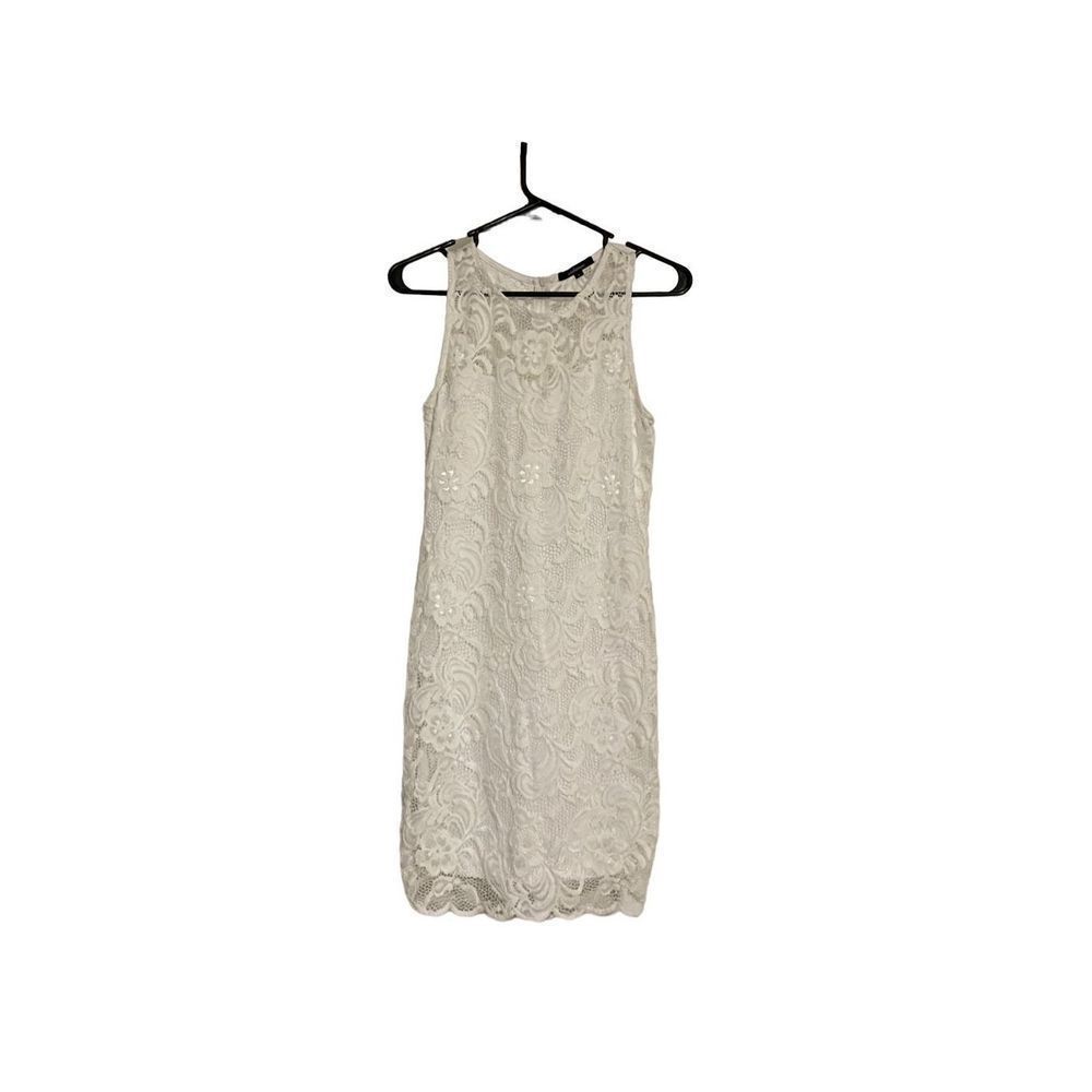 Ambiance ivory white sleeveless doilies stretch dress size large